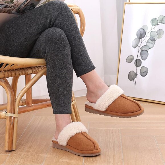 Women's Chestnut Comfy Memory Foam Slippers Closed-Toe Indoor House Shoes - Picture 5 of 11